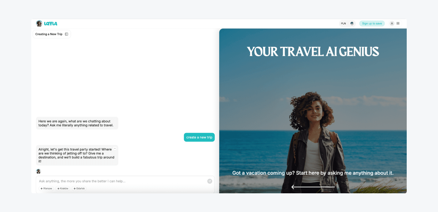 Layla AI helps with travel itinerary
