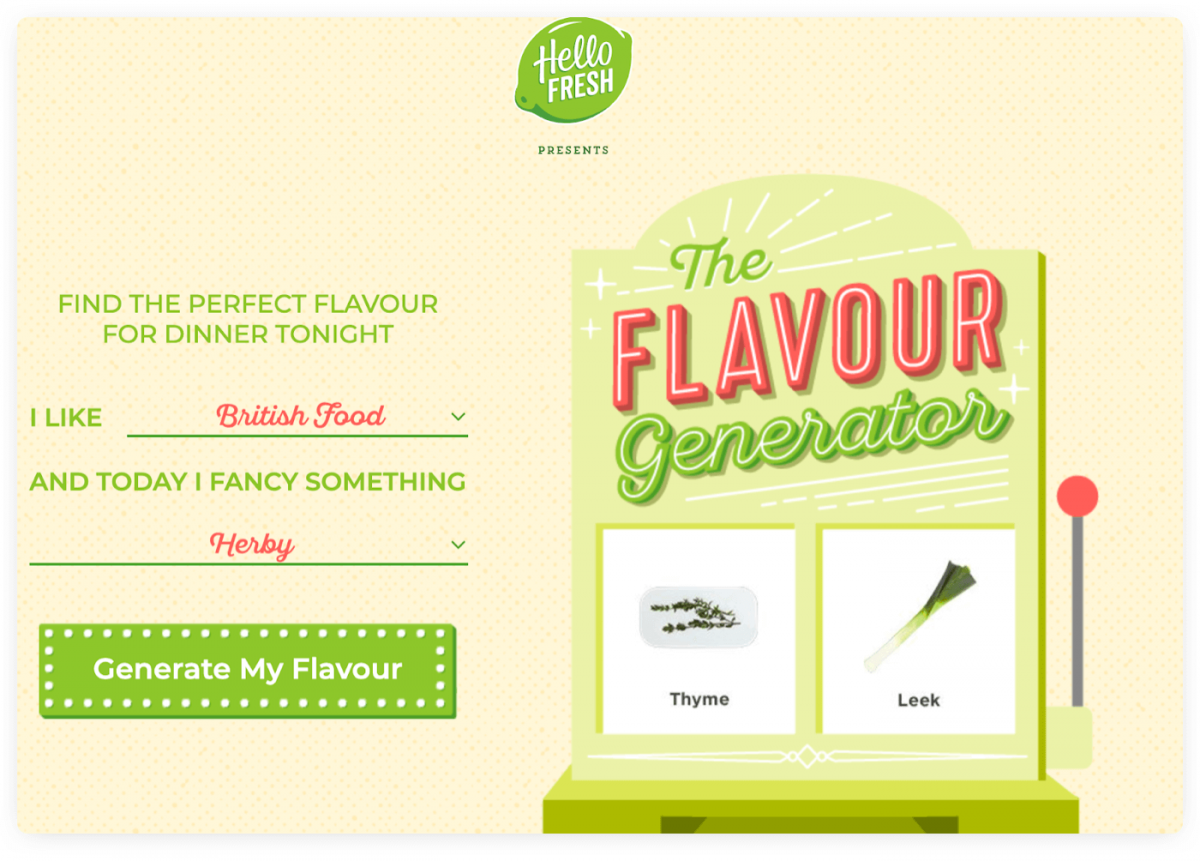 An interactive idea generator from Hello Fresh