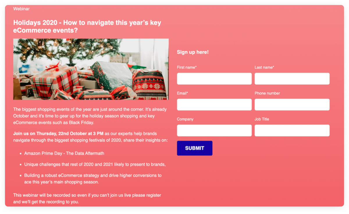 A webinar registration form used for lead generation