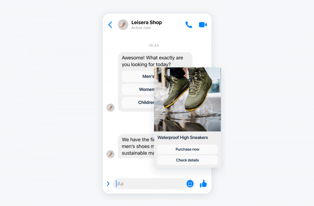 Leisera Shop's chatbot example