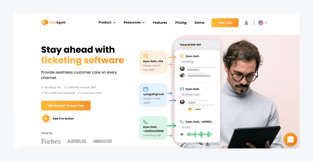 Live Agent ticketing system homepage