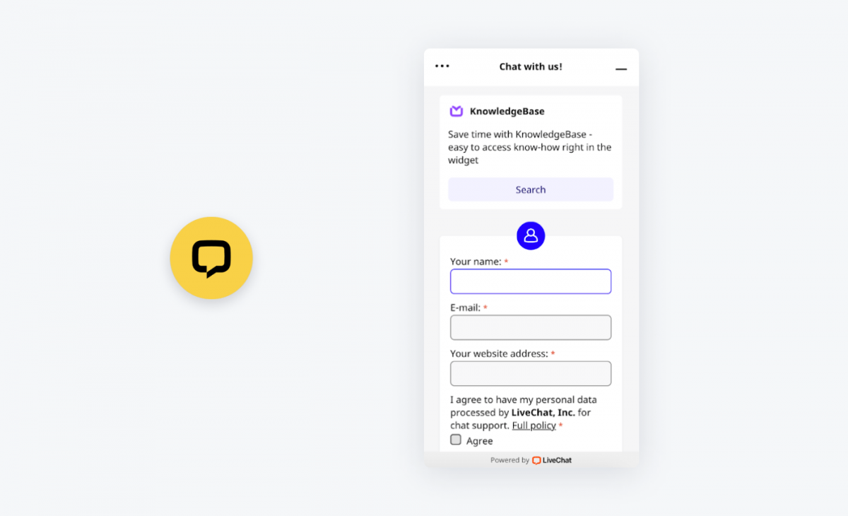 Chat widget de LiveChat Widget e icono de chat LiveChat