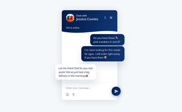 live chat conversation example Offer live chat for shopping assistance example