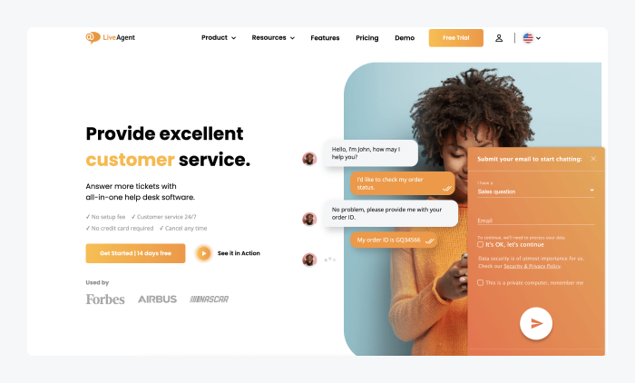 Screenshot of LiveAgent homepage