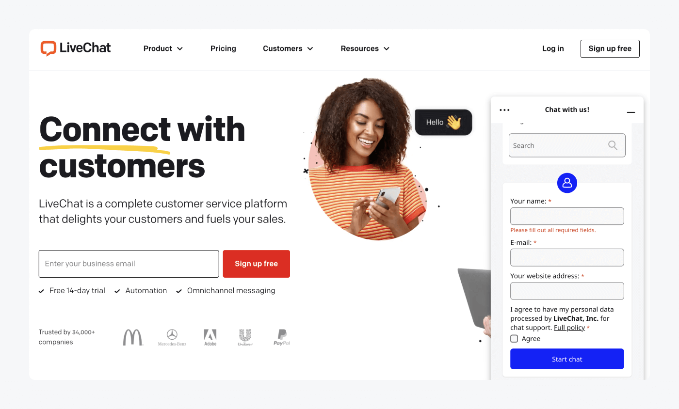LiveChat feature LiveChat feature