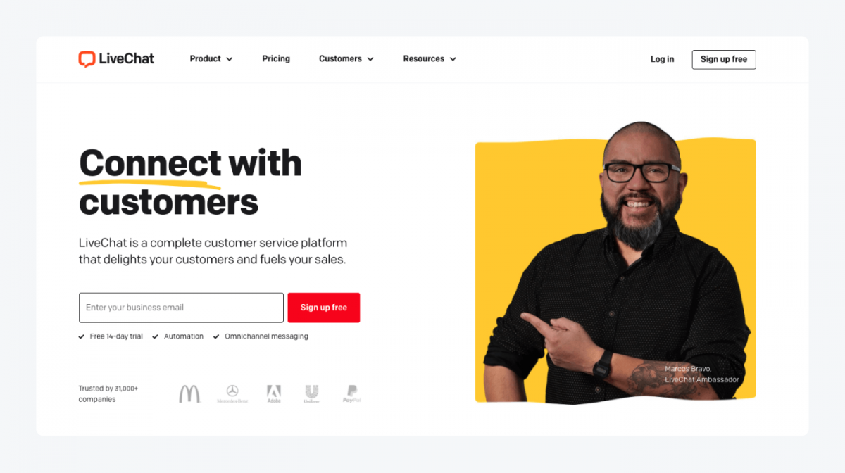 LiveChat's homepage