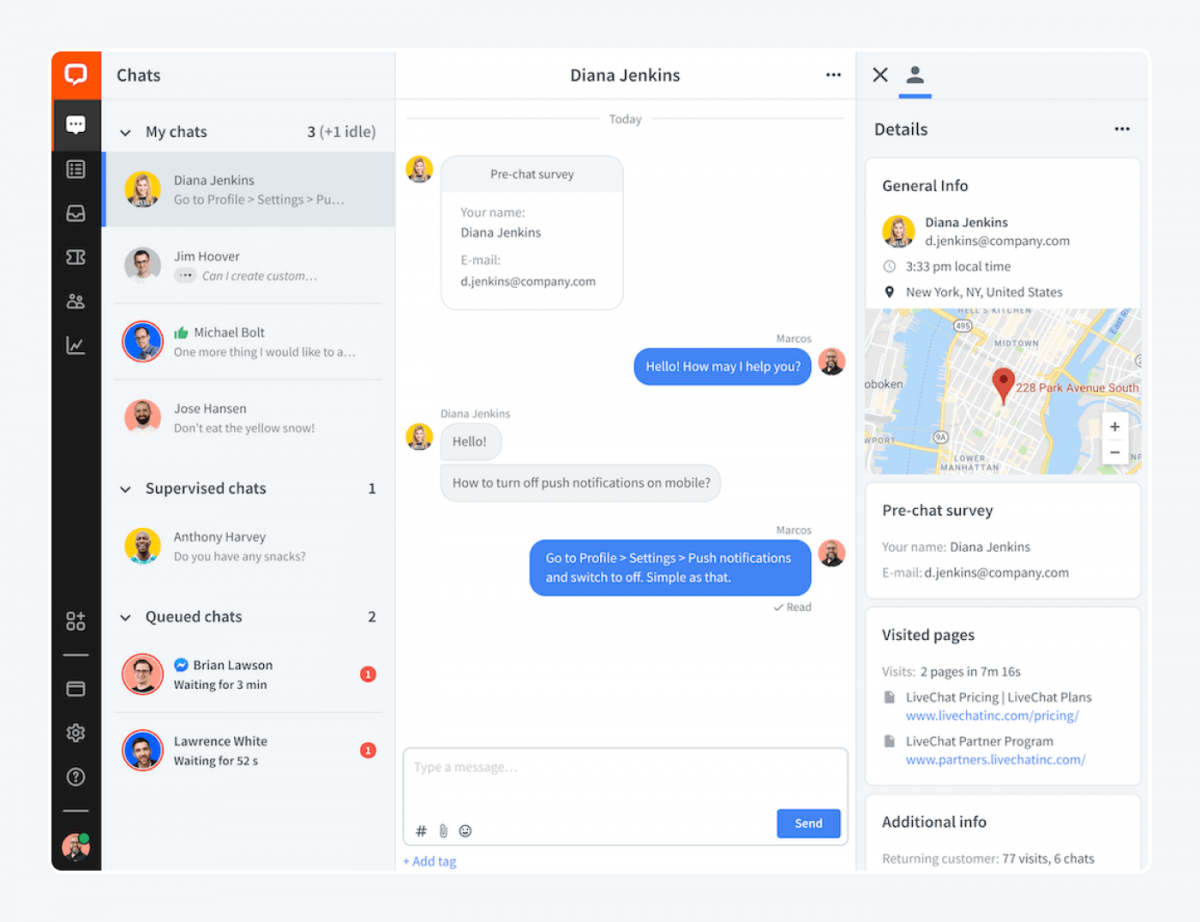 LiveChat panel