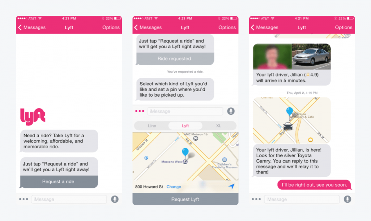 Customer service chatbot example from Lyft