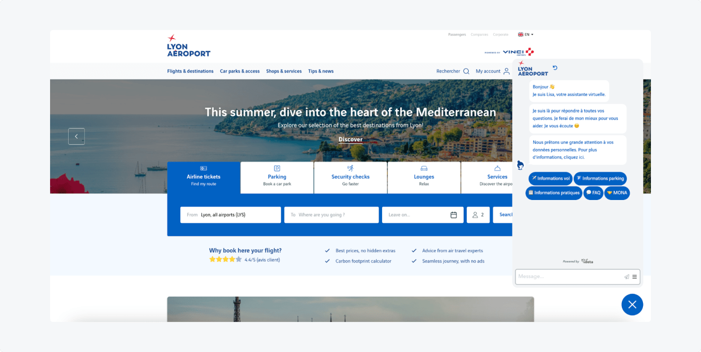 Lyon airport chatbot answers customer service questions