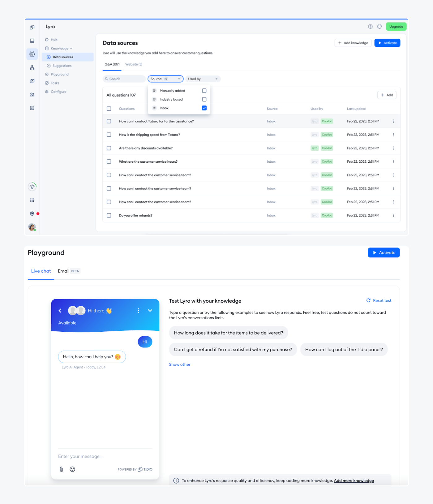 Test Lyro AI and check its data sources