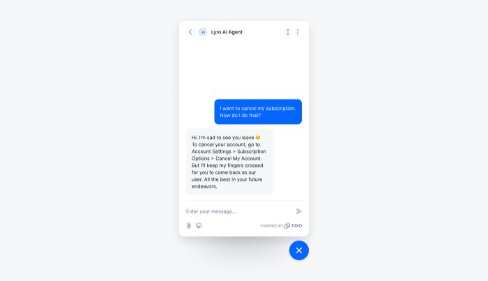 Lyro conversation - cancelling subscription