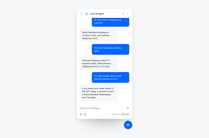 Lyro conversation - shipping to London