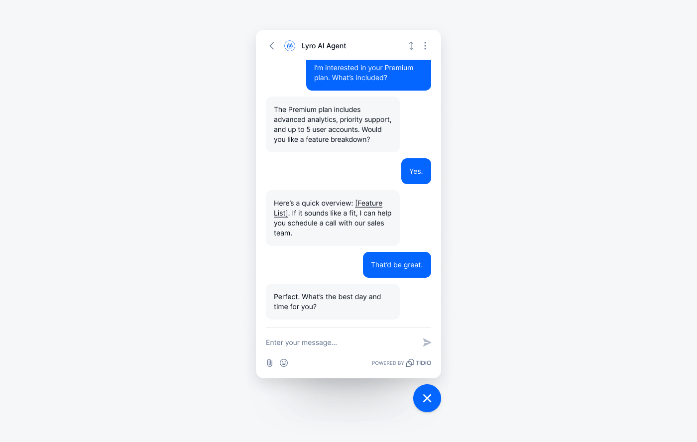 Example of Lyro AI agent conversation performing an upsell.