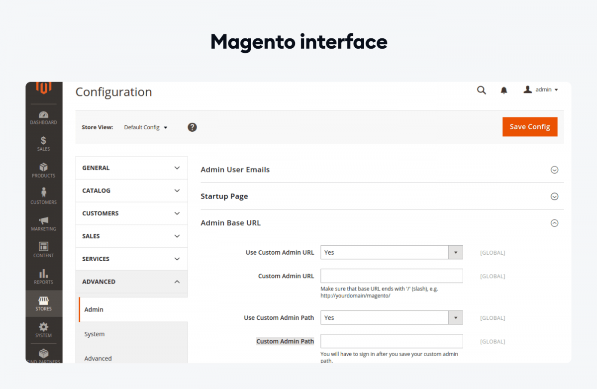 Magento interface