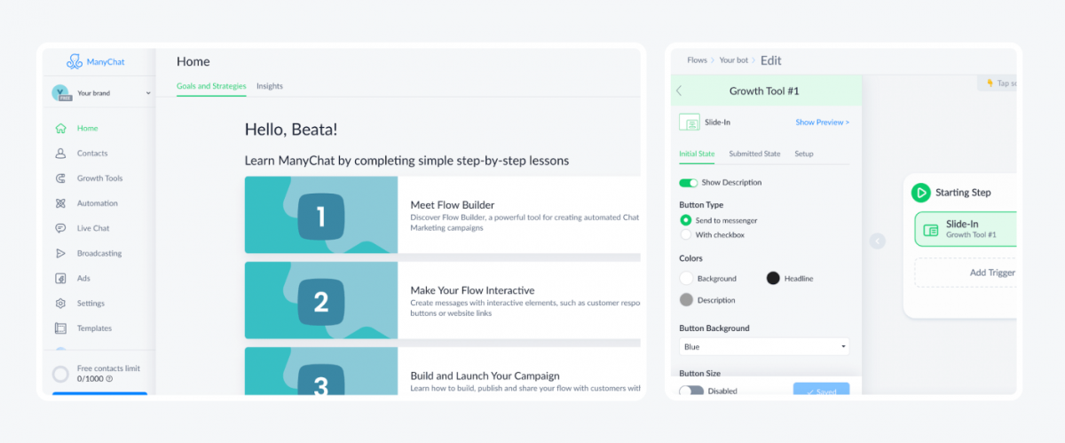 Manychat dashboard