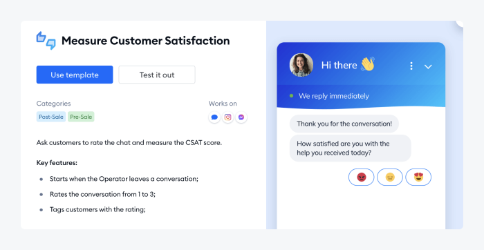 Measure Customer Satisfaction chatbot template on Tidio platform