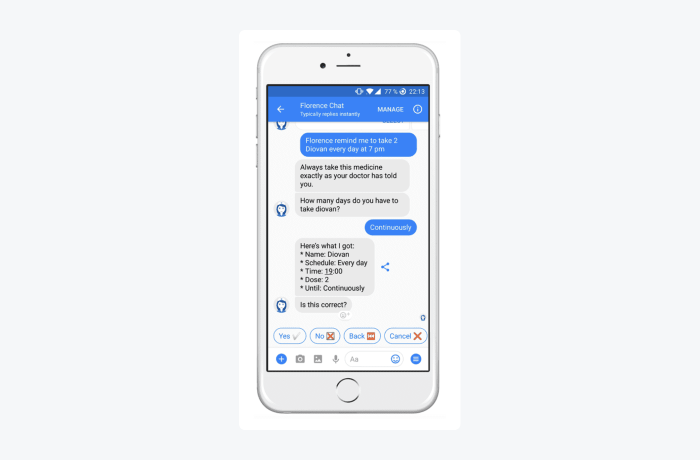Florence chatbot medication example Florence chatbot
