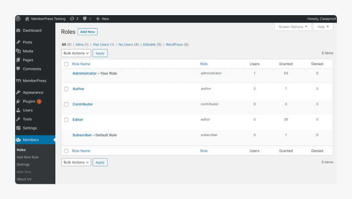 Screenshot of Member plugin on WordPress