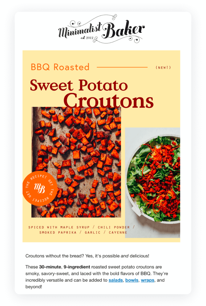 Email design example from Minimalist Baker