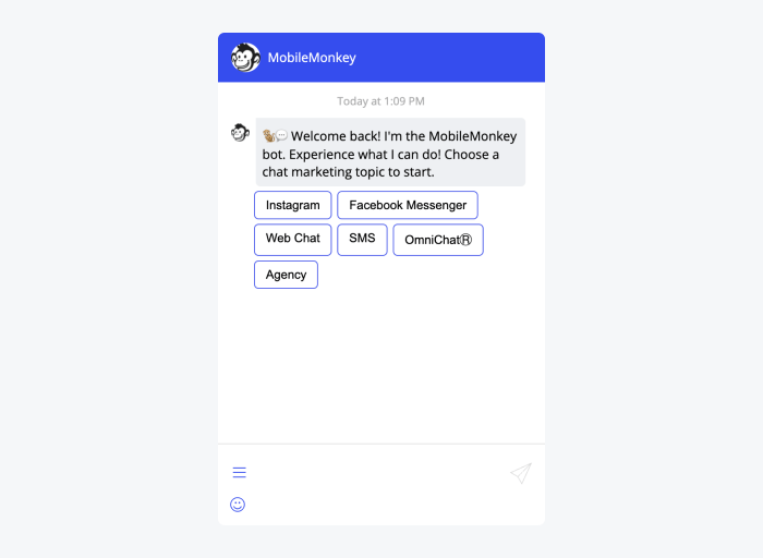 MobileMonkey chat window MobileMonkey chat window