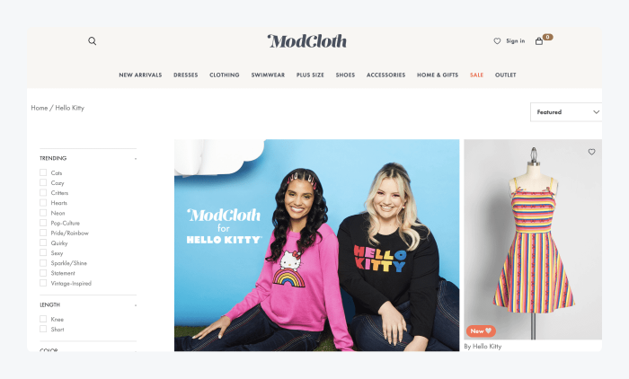 Modcloth ejemplo tienda shopify Página principal de ModCloth