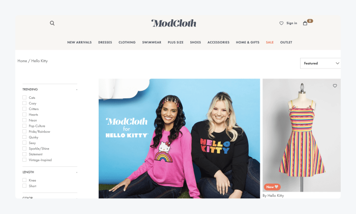 ModCloth's homepage