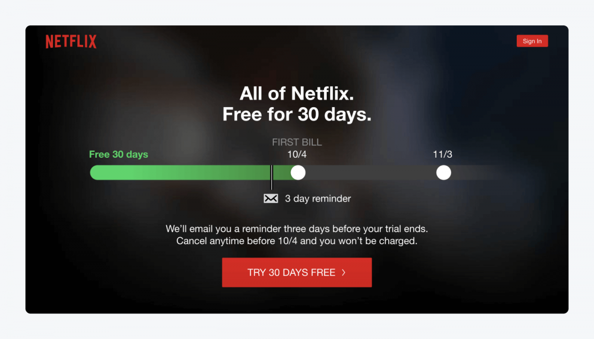Netflix's free trial page