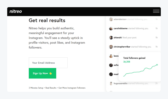 nitreo instagram automation langing page image shows nitreo instagram automation landing page screenshot