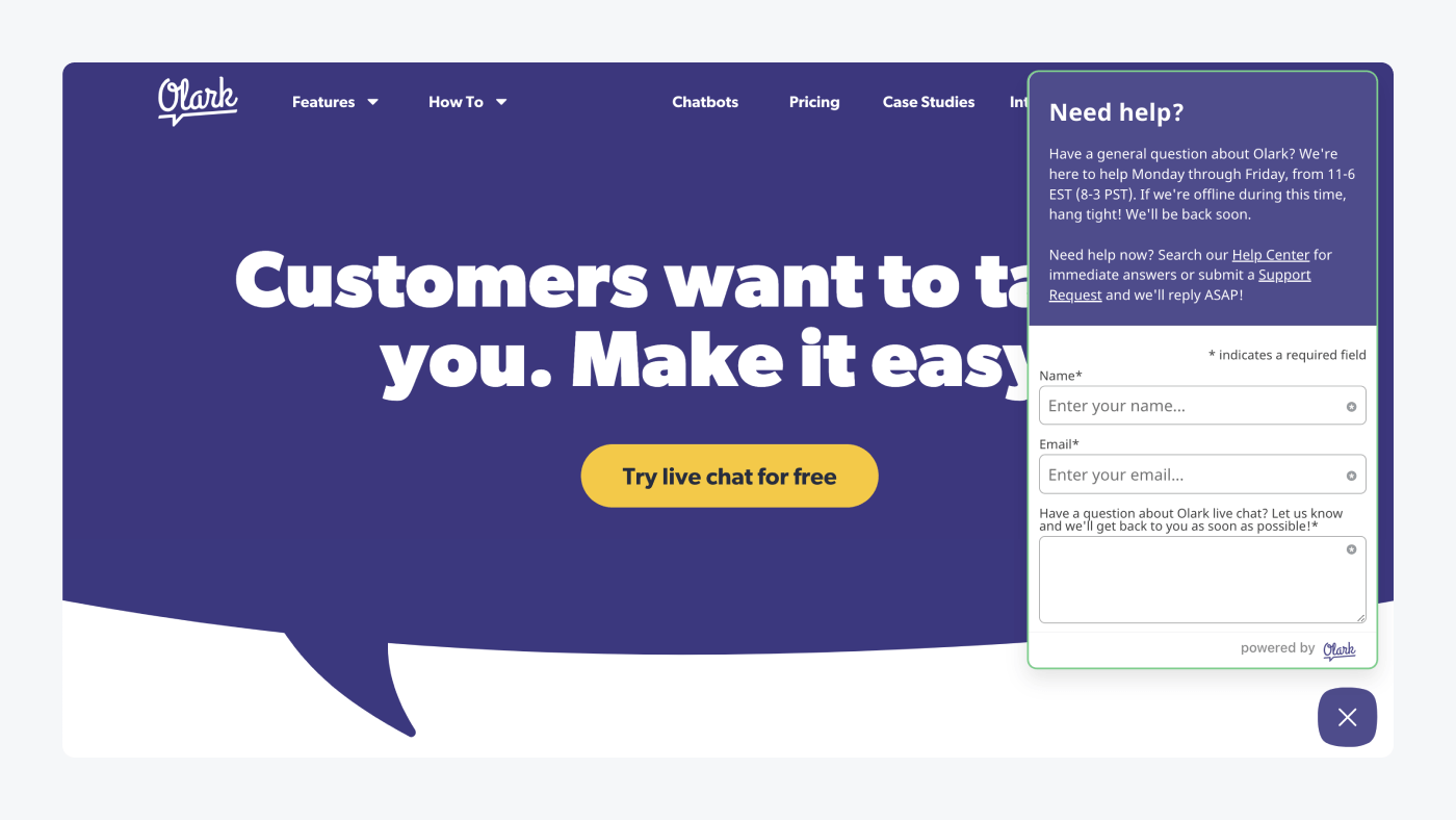 olark live chat feature olark live chat feature