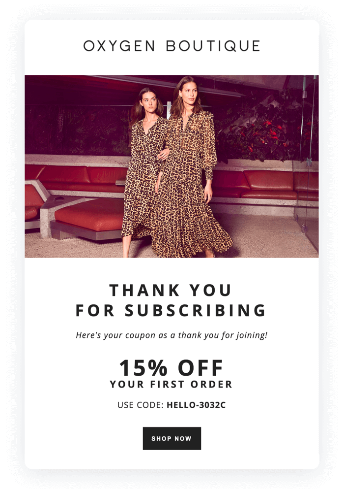 A thank you email from a clothing boutique