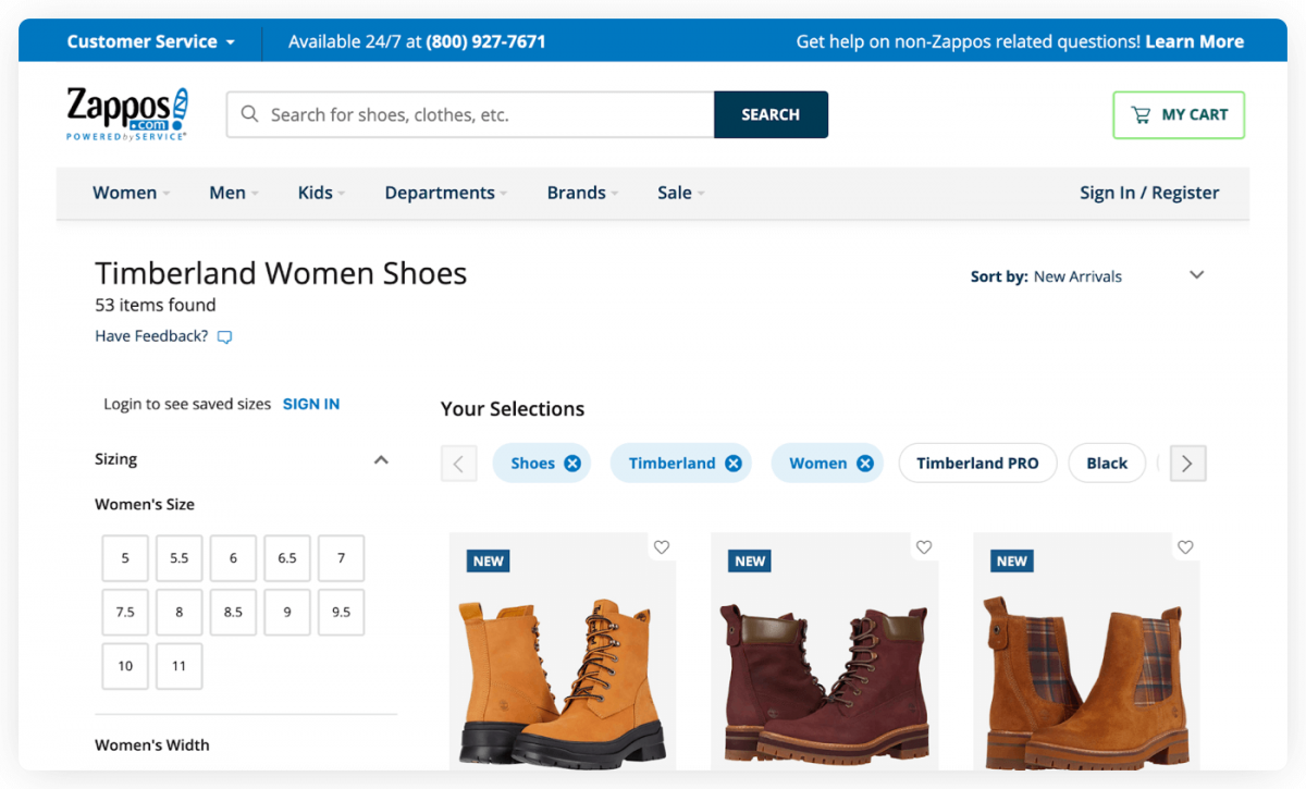 Разглеждане на продукти на Zappos