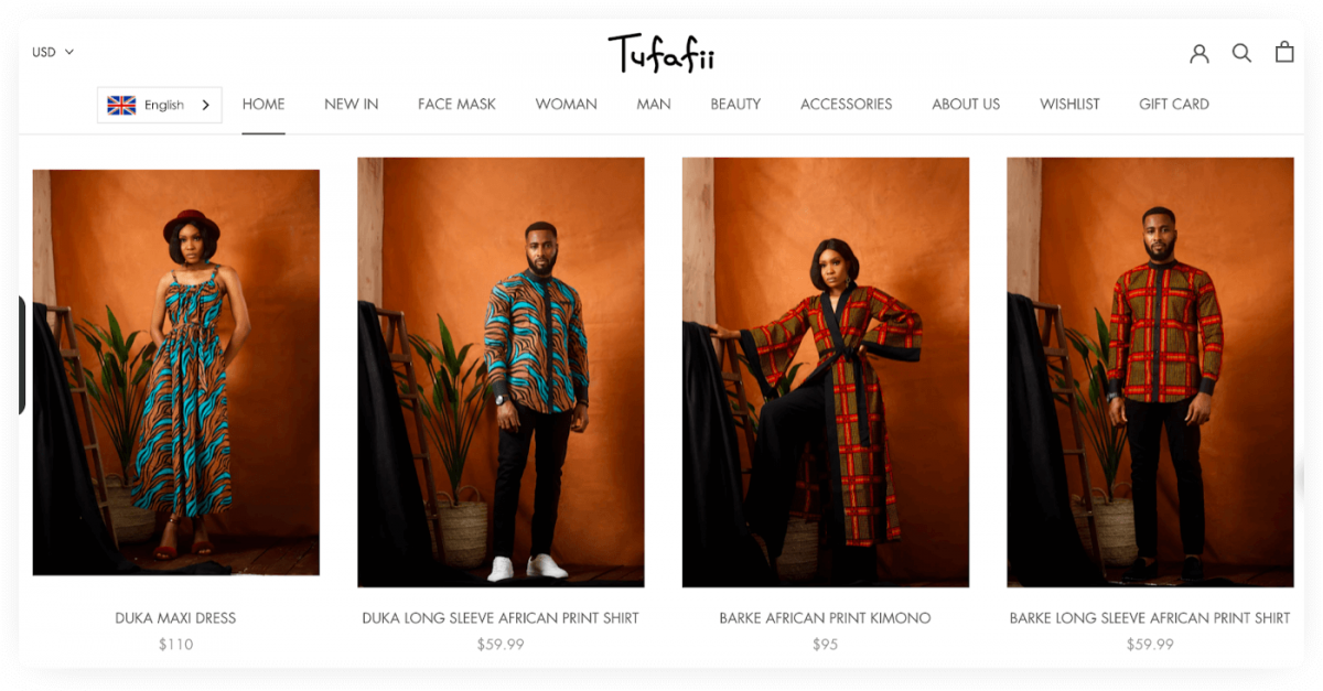 An online clothing store example (Tufafii)