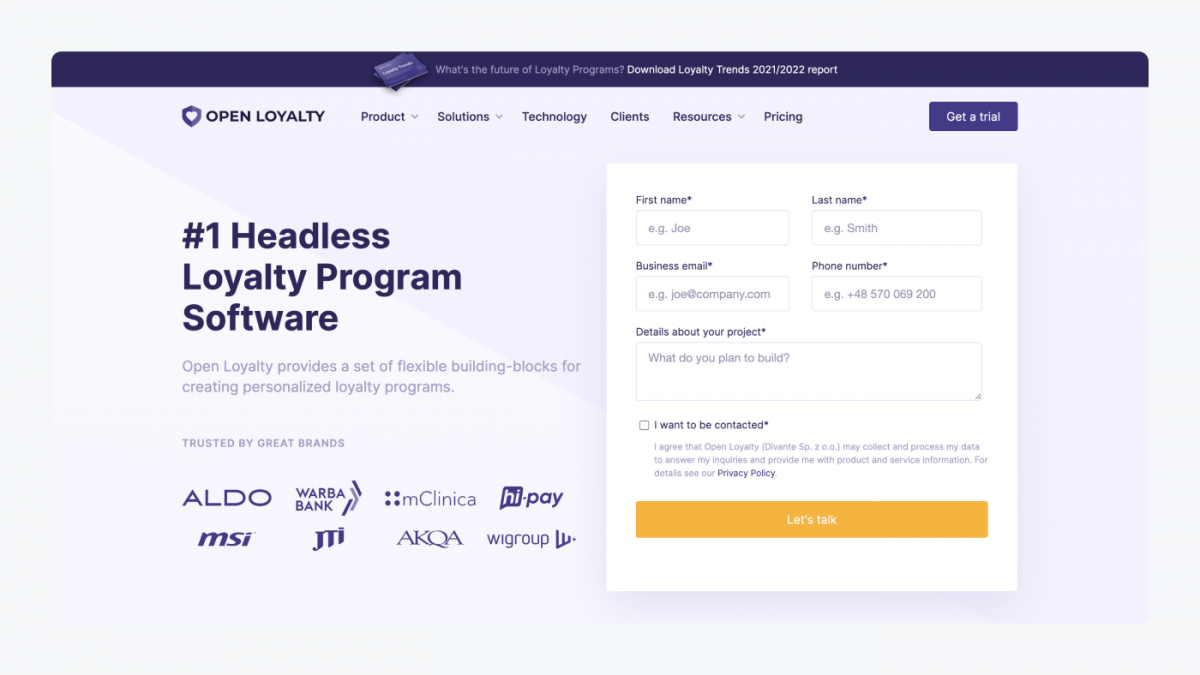 Open Loyalty's homepage