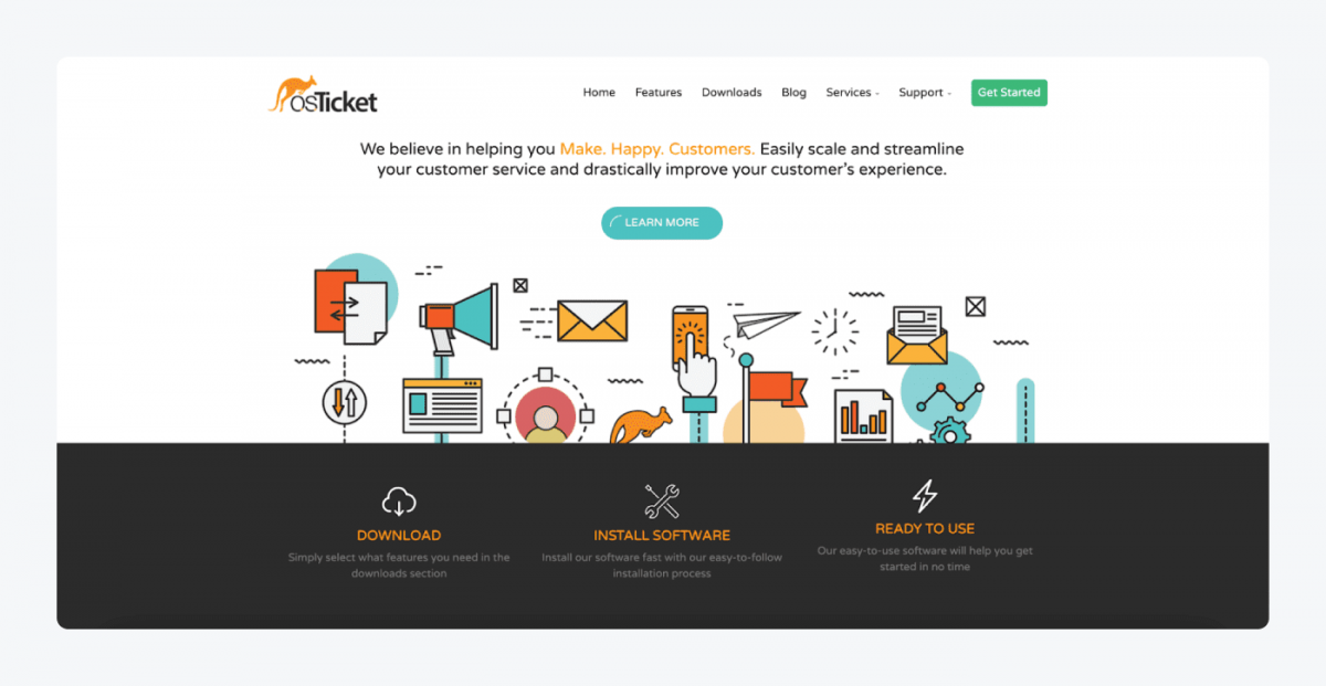 osTicket ticketing system homepage