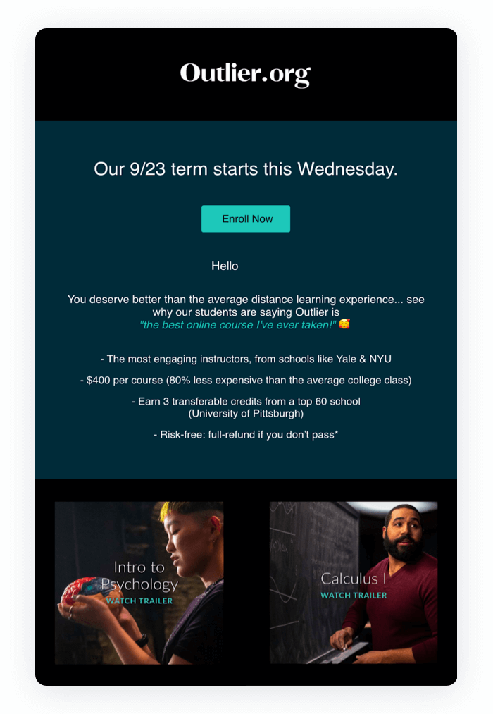 Email design example from Outlier