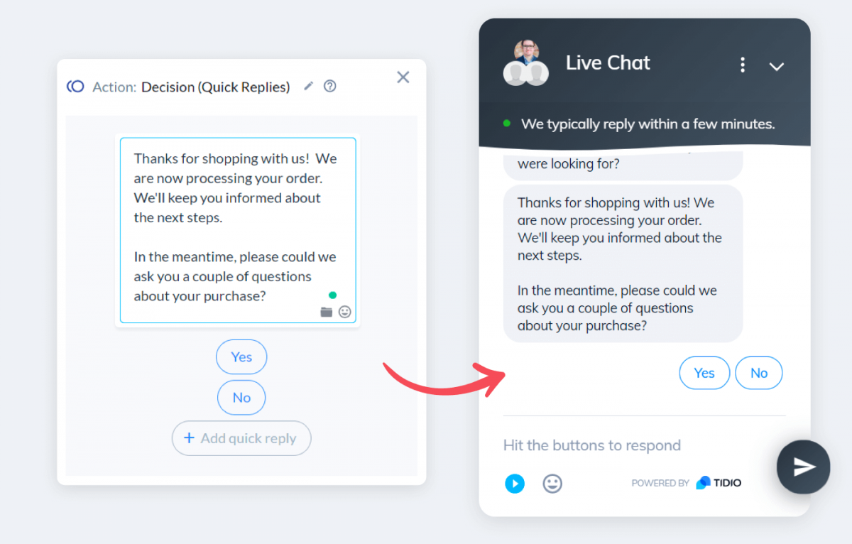 ECommerce tutorial - a screenshot of Tidio Live Chat panel