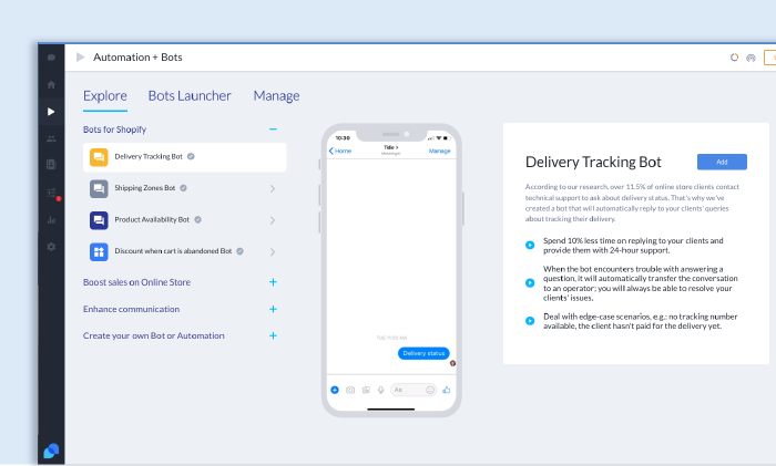 Sample selection of Tidio’s chatbots templates