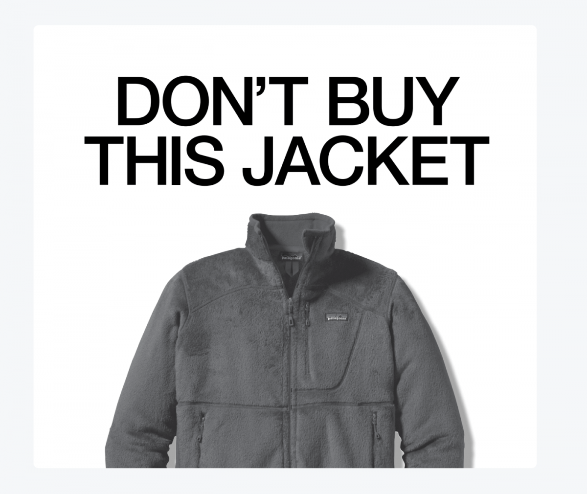 "Don't buy this jacket" banner by Patagonia