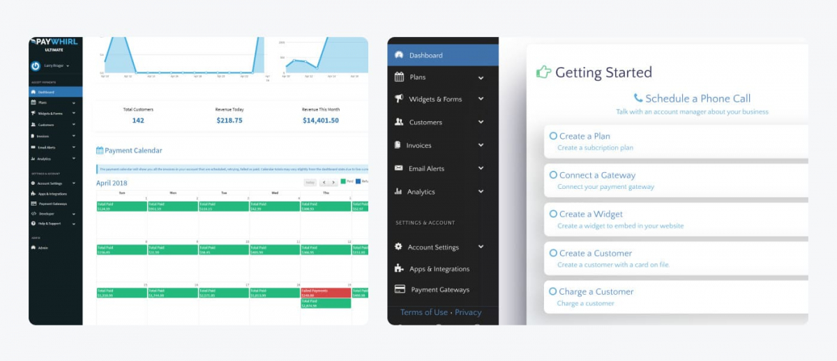 PayWhirl app's dashboard