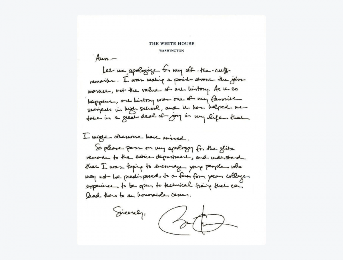 The White House apology letter