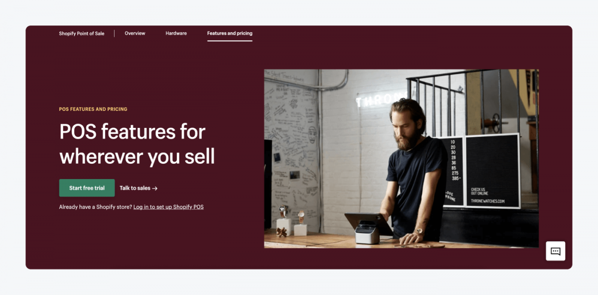 POS features page in Shopify