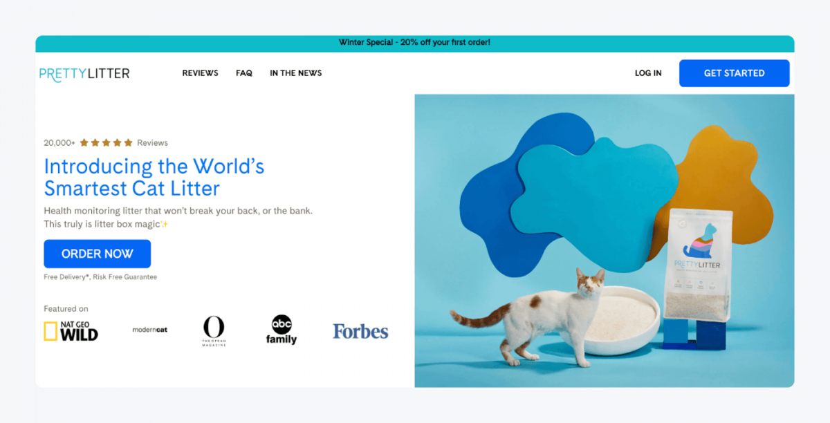 CTA example from PrettyLitter's landing page