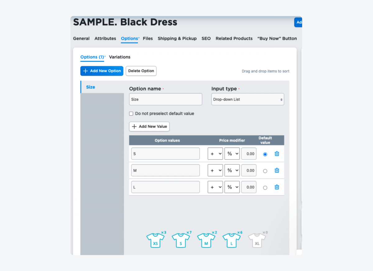 Product details in Ecwid panel