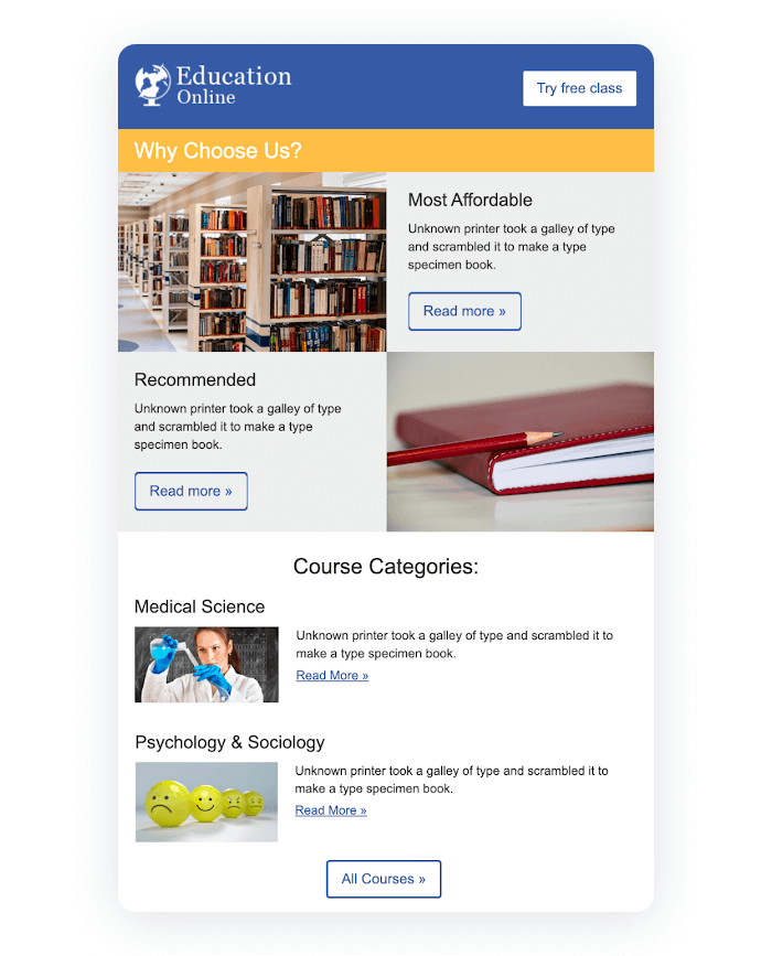 Email newsletter example - Education