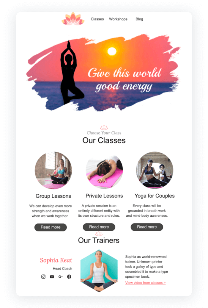 Email newsletter example - Yoga