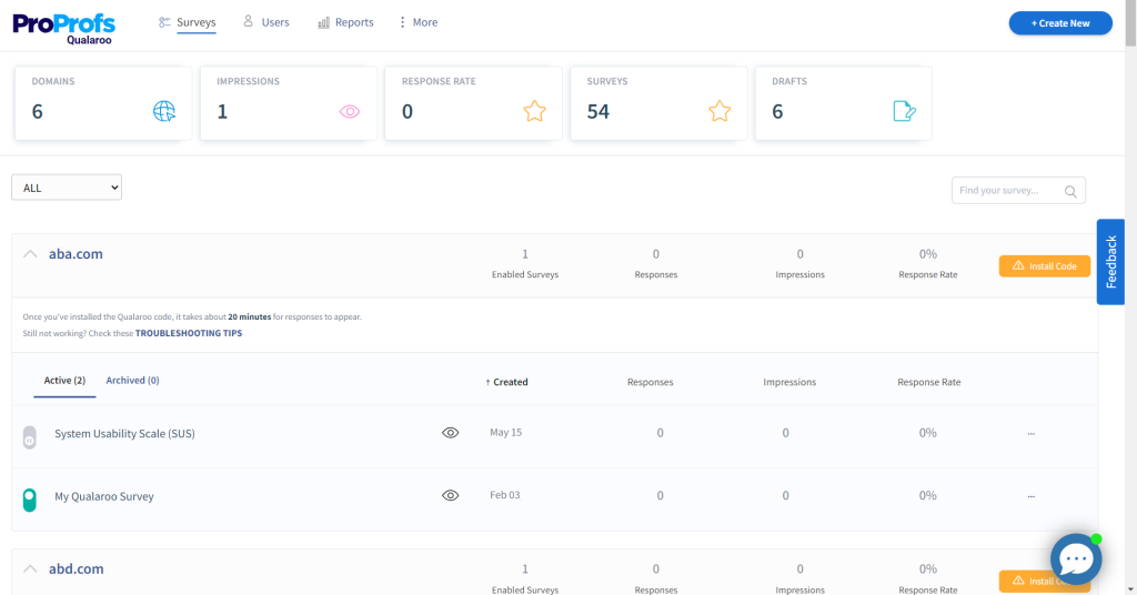 Proprofs survey dashboard