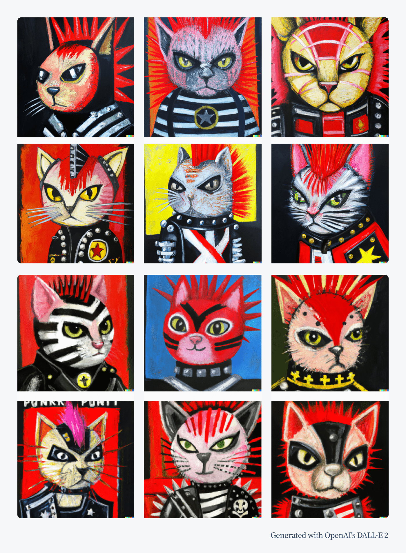 acrylic illustrations showing punk rock kitty cats acrylic illustrations showing punk rock kitty cats