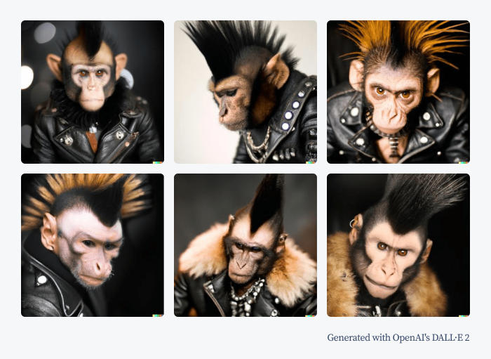 punk rock monkey wearing a leather jacket, spiked collar, and mohawk image