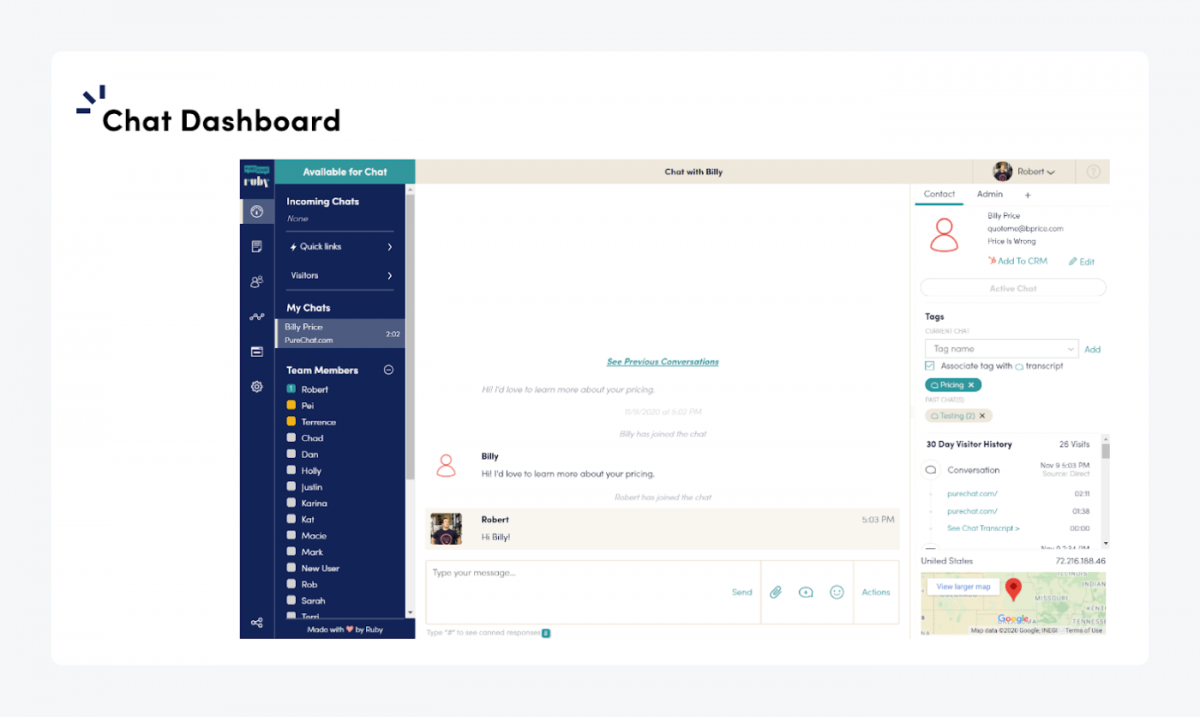 Pure Chat dashboard
