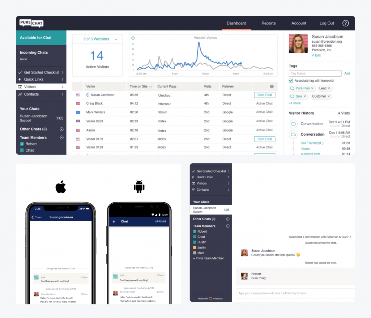Pure Chat's dashboard screenshots